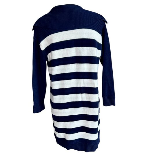 Talbots Navy Blue Nautical Striped Toggle Button Coatigan Cardigan Sweater - Picture 2 of 9
